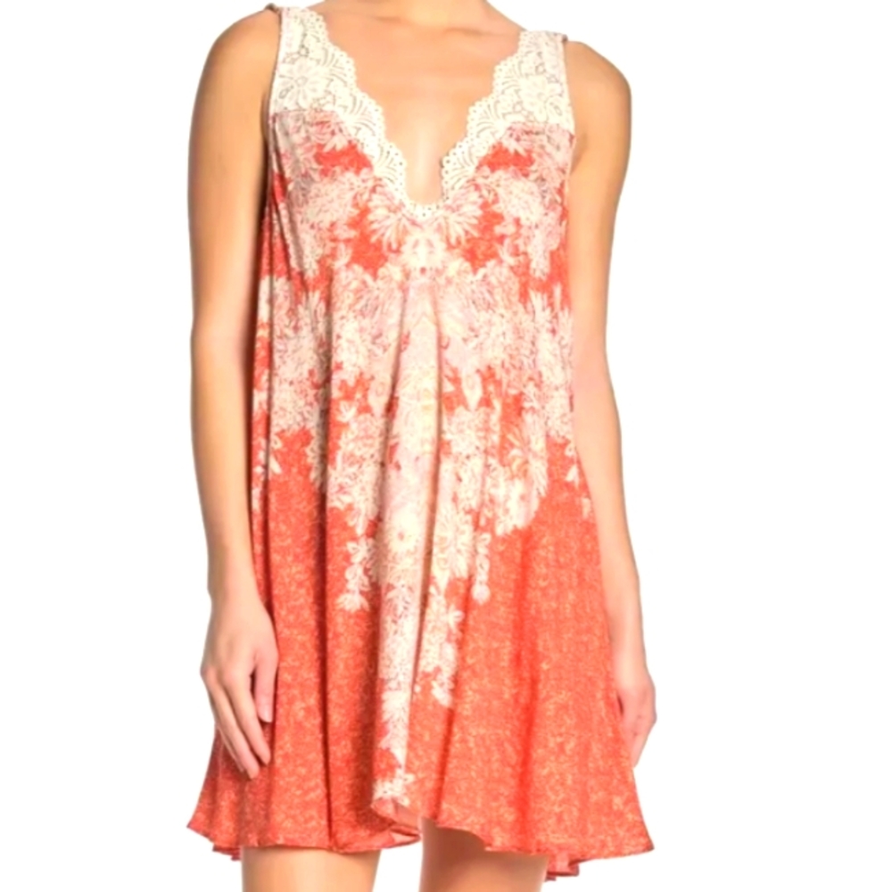 New Free People Morning Sun Slip Mini Dress In Cayenne Combo Color
